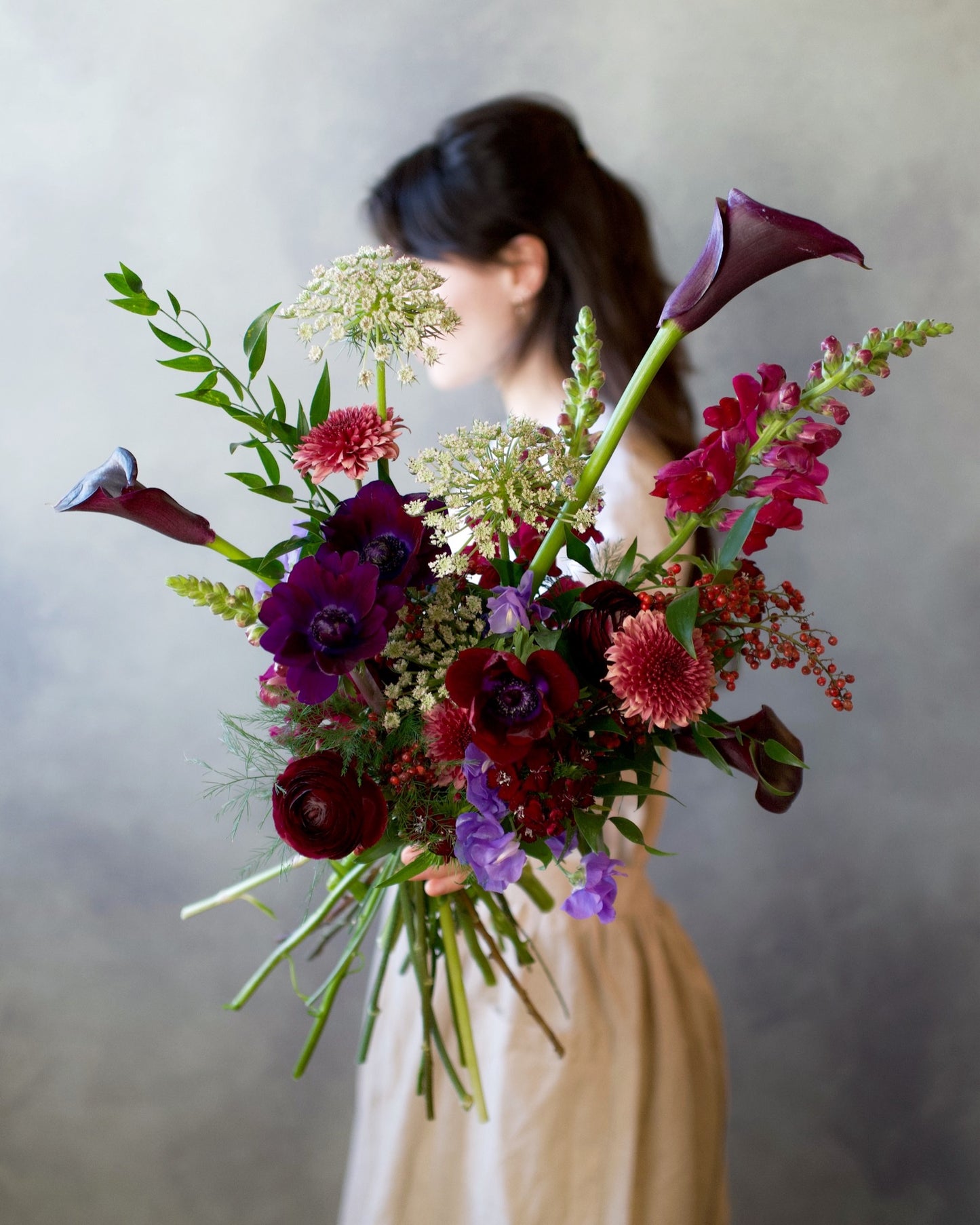 Bold & Moody, burgundy, plum and crimson garden flowers unwrapped, Adore Flowers Los Angeles