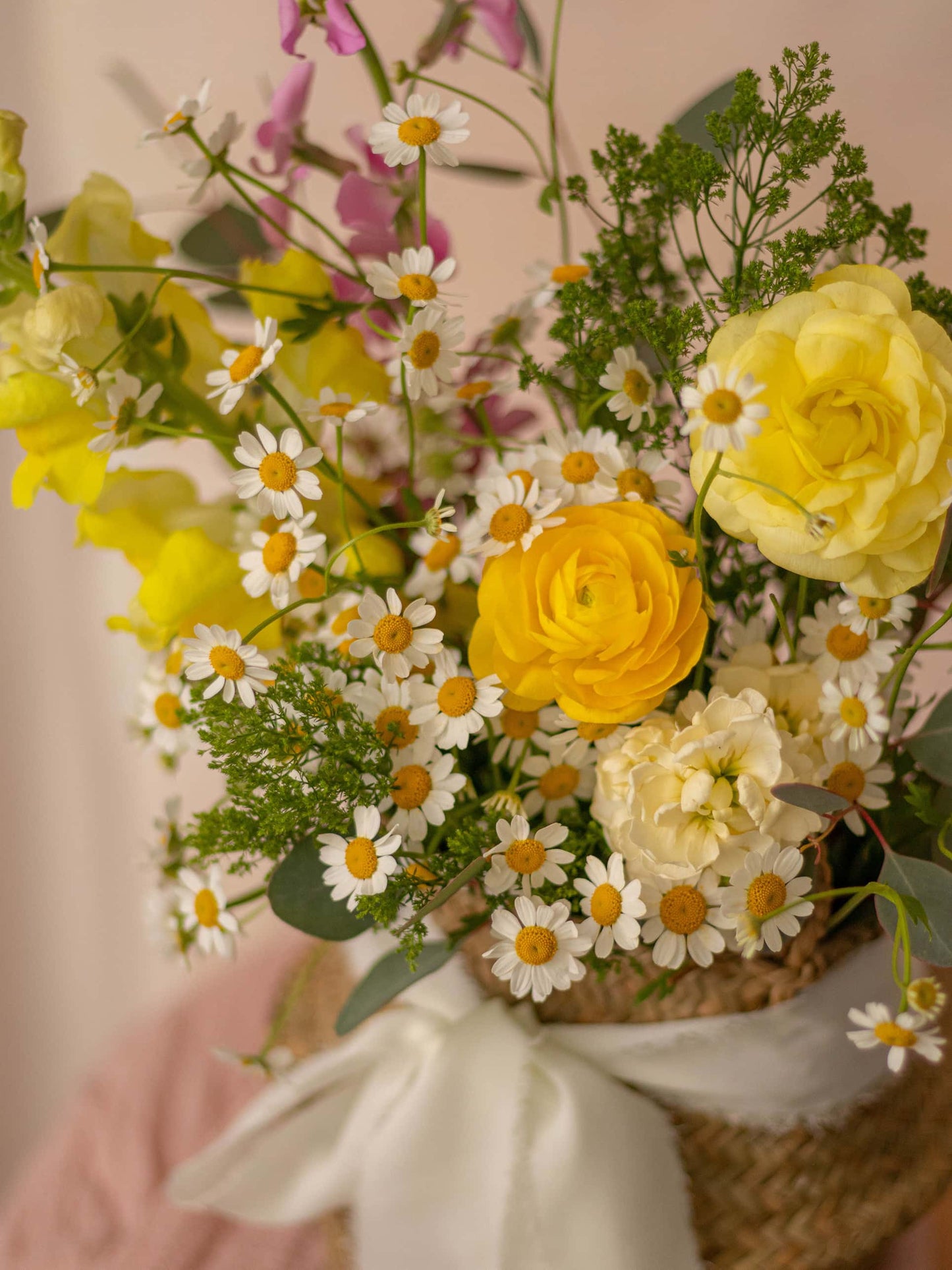 Adore Flowers Summer Basket - Vibrant Yellow Blooms and Fresh Eucalyptus for a Sunny Touch