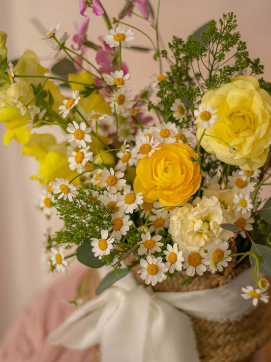 Adore Flowers Summer Basket - Vibrant Yellow Blooms and Fresh Eucalyptus for a Sunny Touch