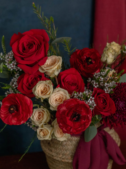 Adore Flowers Love Basket - Elegant Mix of Red and Tan Blooms for Expressing Affection