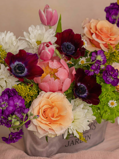 Adore Flowers Jardin Floral Basket - Elegant Mix of Roses, Peonies, and Anemones