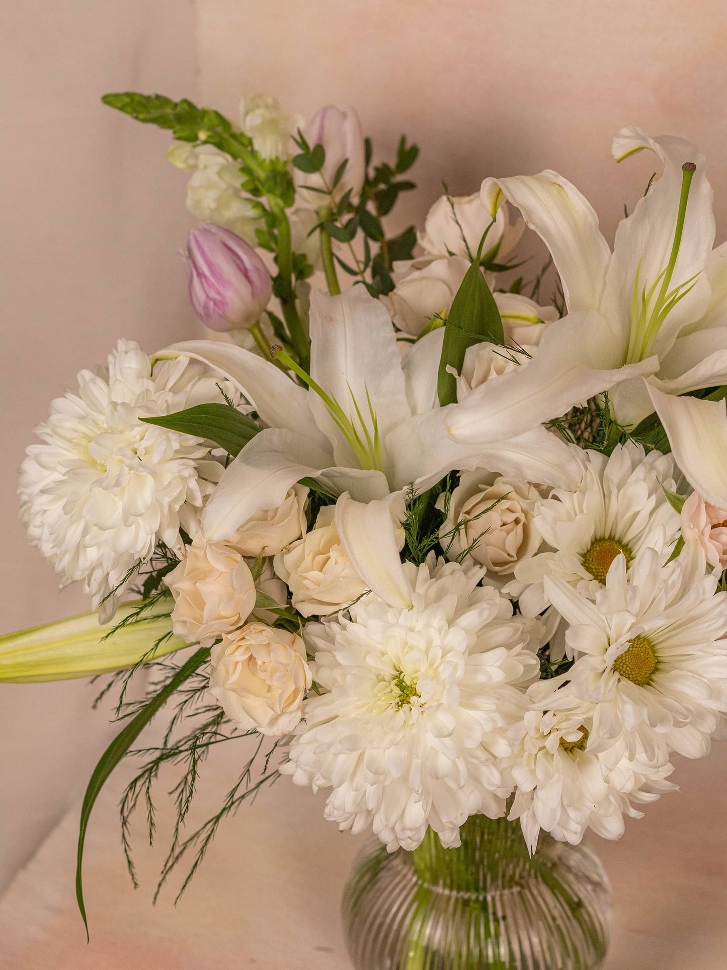 Elegant White Flower Vase - White Lilies, Chrysanthemums, and Mini Roses from Adore Flowers