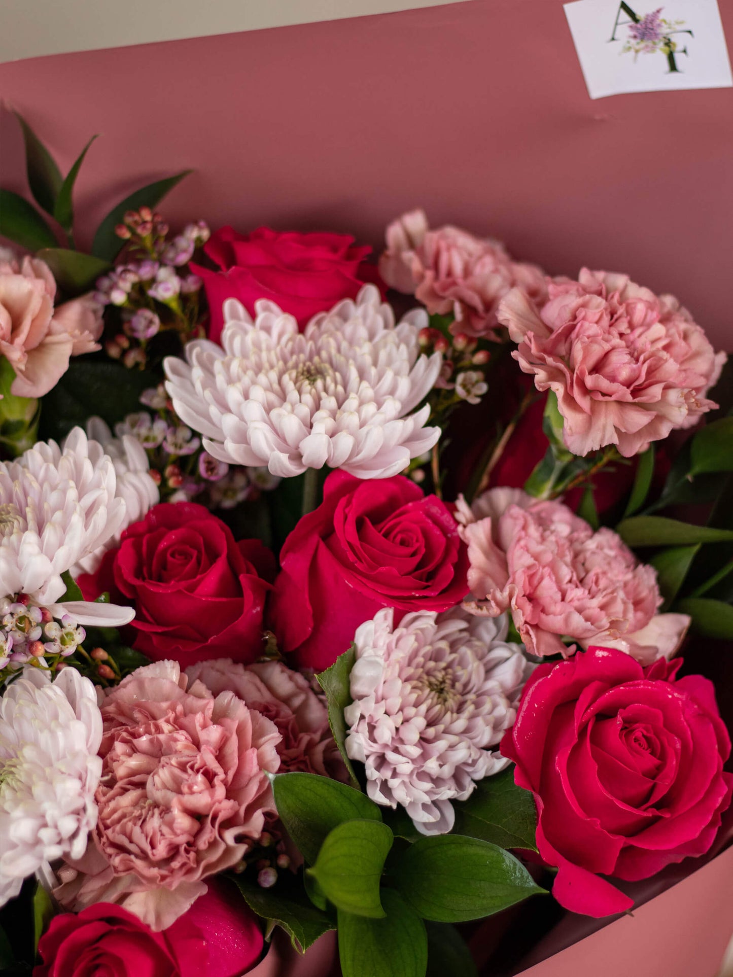 Blushing Beauty Flower Bouquet - Elegant Mix of Pink Roses, Carnations, and Chrysanthemums