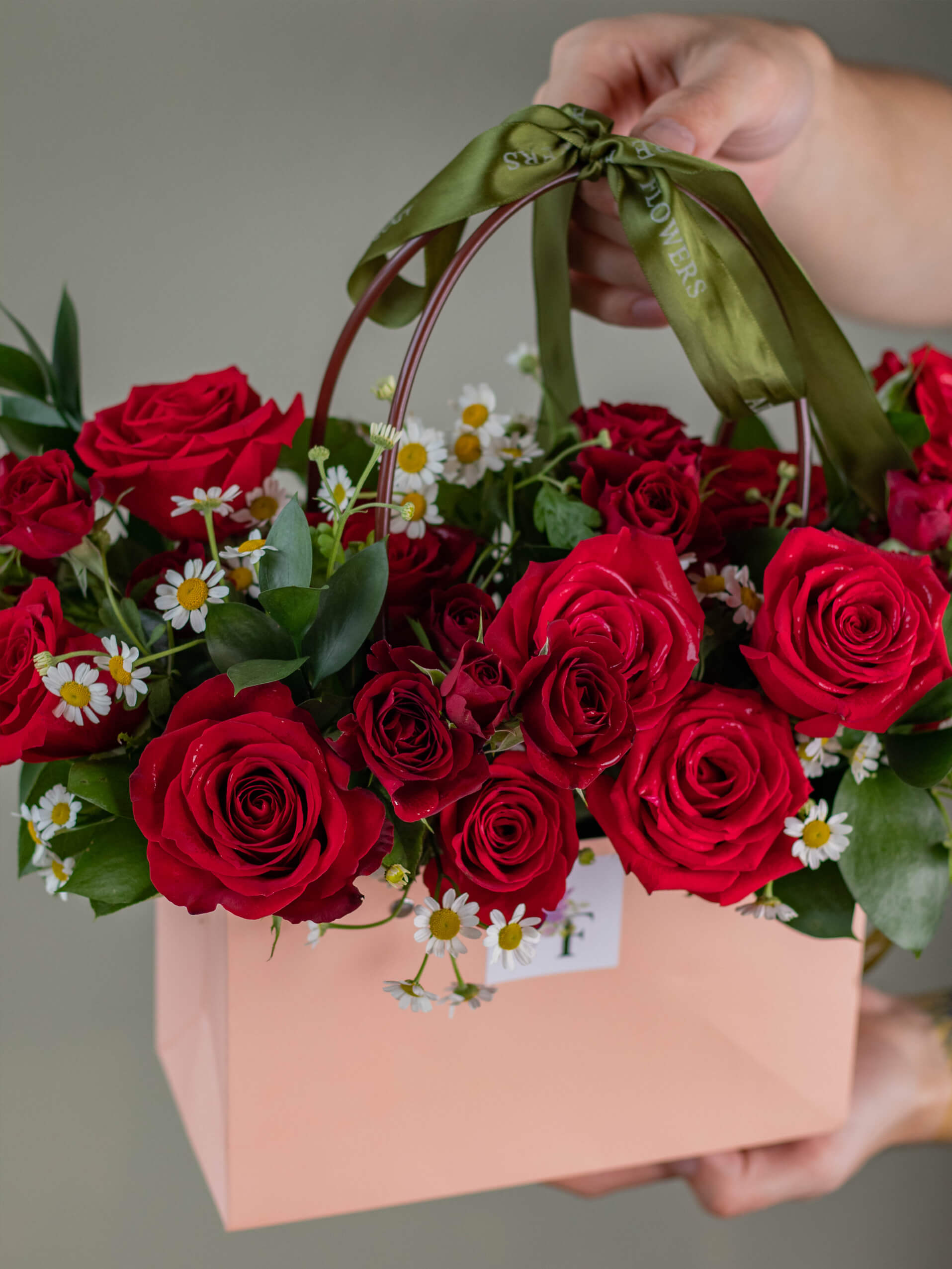 Unique Forever Yours Floral Bag - Enduring Red Roses and Lush Greenery