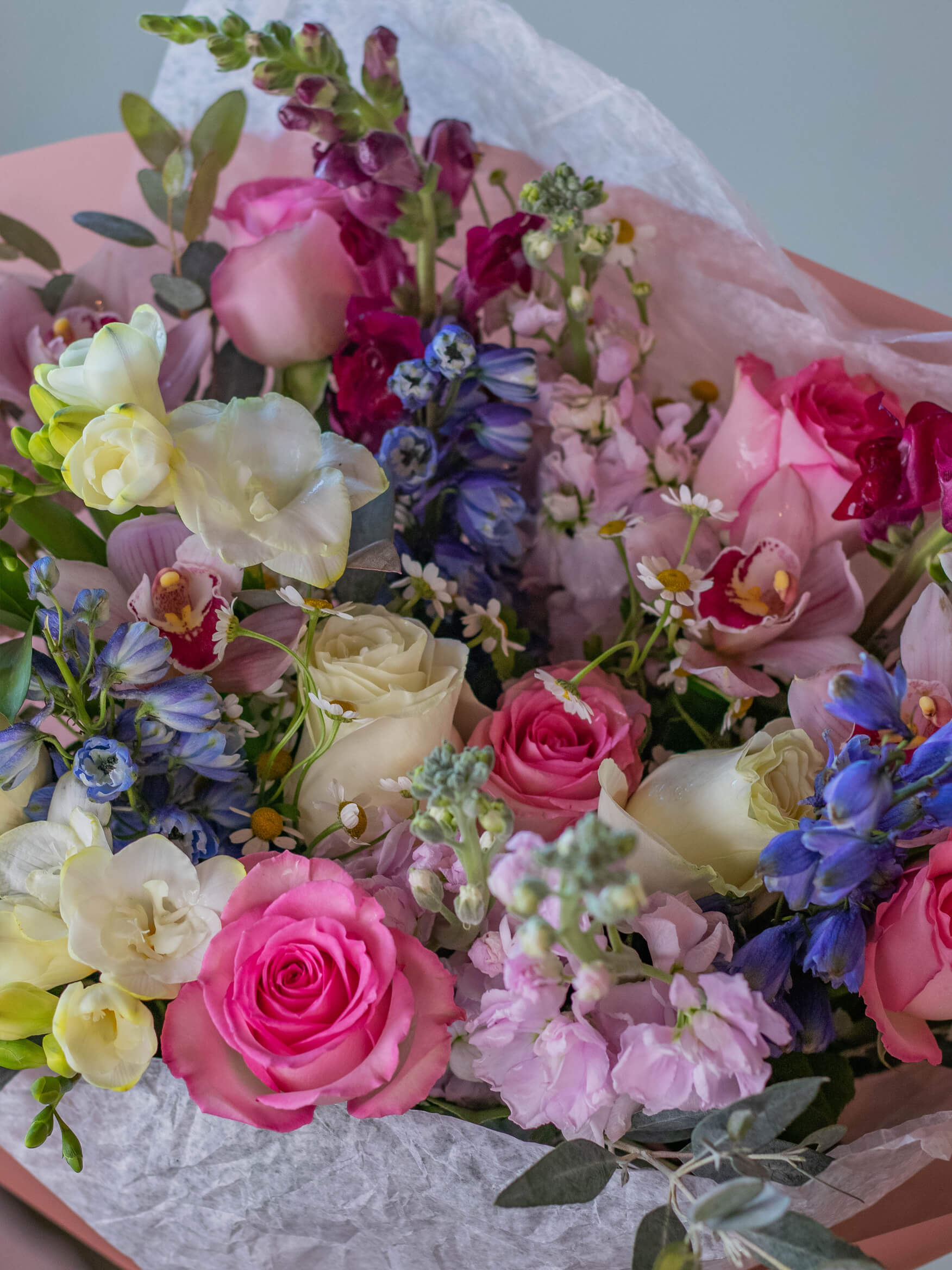 Bright and Joyful Shine Bright Bouquet - Colorful Wildflowers, Roses, Orchids, and Freesia in Philadelphia