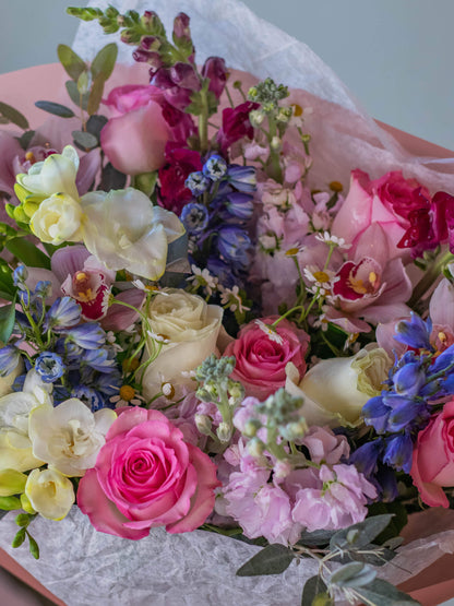 Bright and Joyful Shine Bright Bouquet - Colorful Wildflowers, Roses, Orchids, and Freesia in Philadelphia