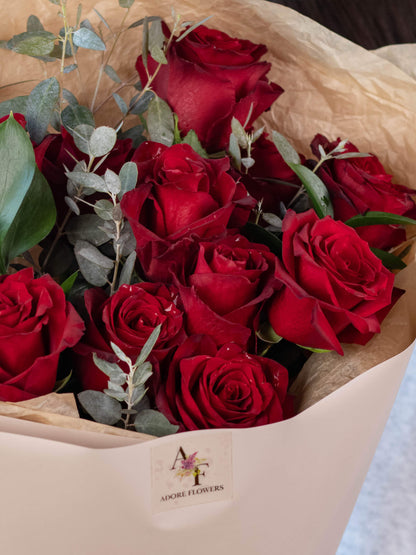 Adore Flowers Dozen Red Roses Arrangement - Elegant and Timeless Choice for Love