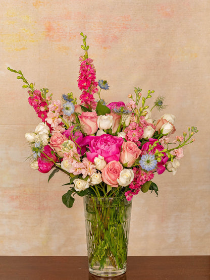 Malena Flower Arrangement - Soft Pastel Pink and White Peonies, Roses, and Mini Roses