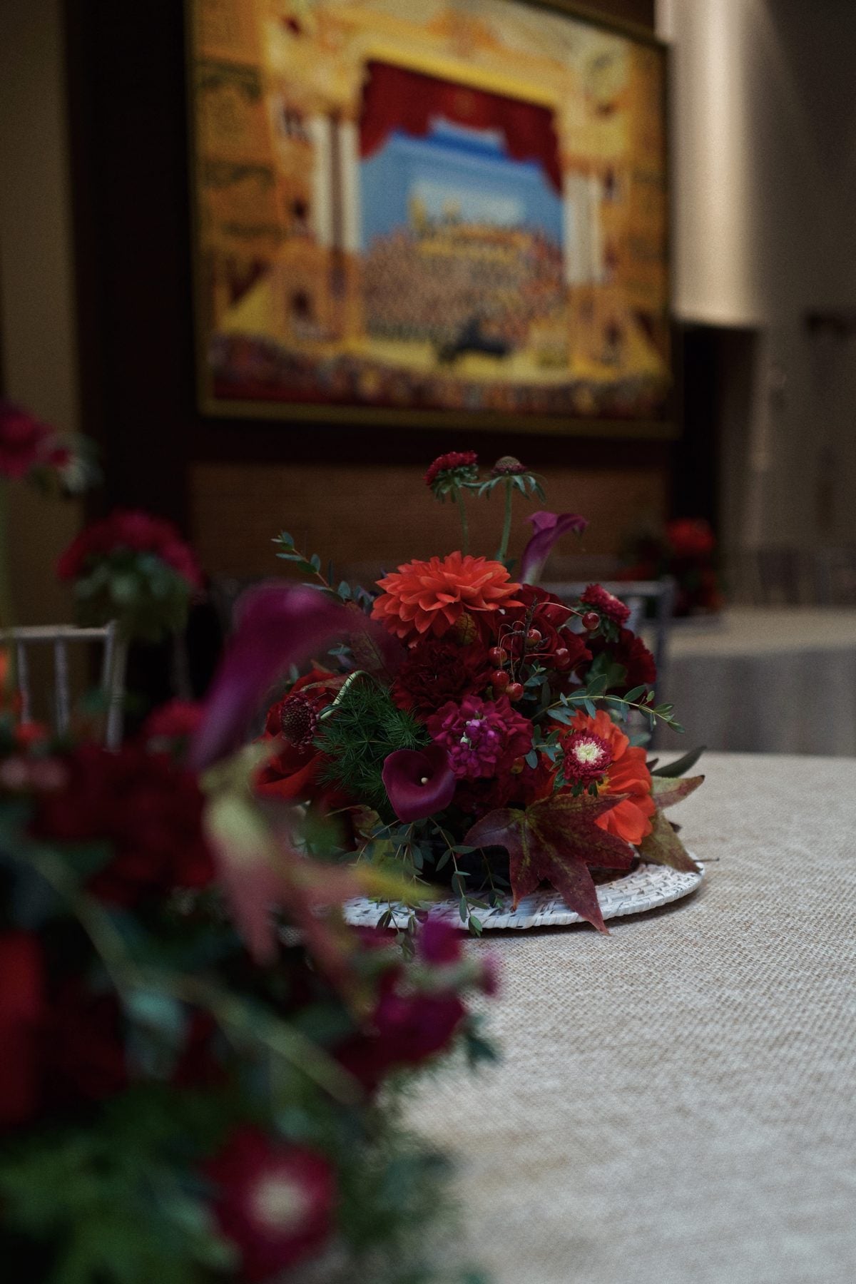Seasonal floral arrangement for a holiday party, by Adore Flowers, Los Angeles