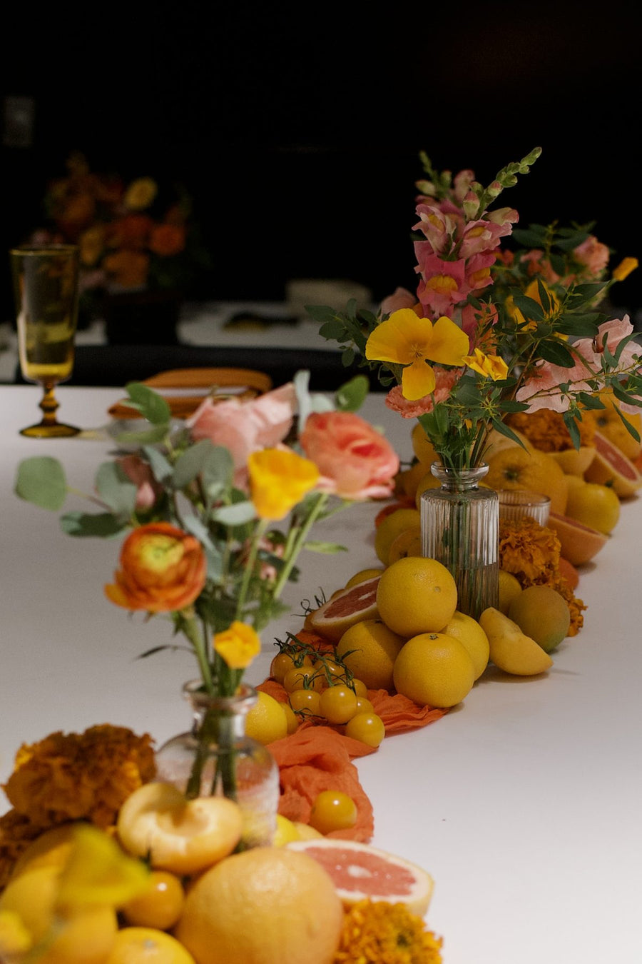 Lush pastel garden-style urn arrangement for a private dinner, by Adore Flowers, Los Angeles