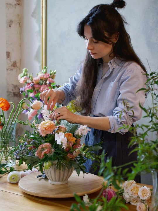 Floral design in progress at the Adore Flowers Downtown Los Angeles studio