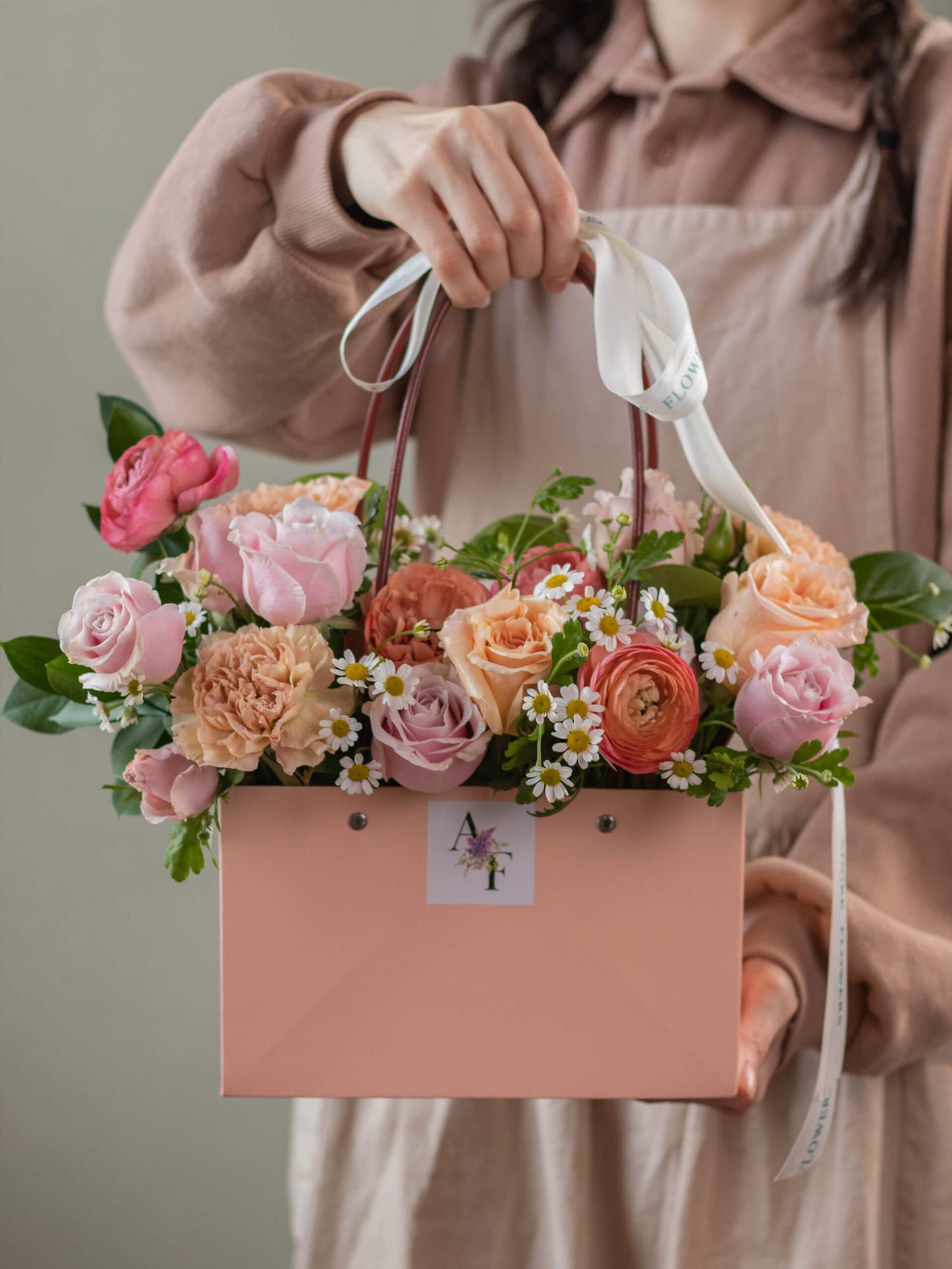 Serenade Floral Bag - Elegant Arrangement of Roses, Carnations, Ranunculus, and Daisies