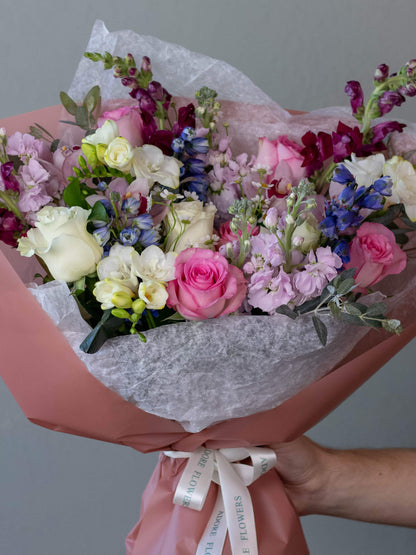 Shine Bright Bouquet - Vibrant Mix of Wildflowers, Roses, Orchids, and Freesia