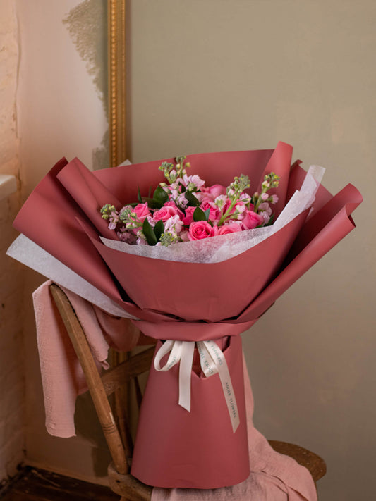 Adore Flowers Sweetheart - Charming Pink Roses and Lavender Stock Floral Arrangement