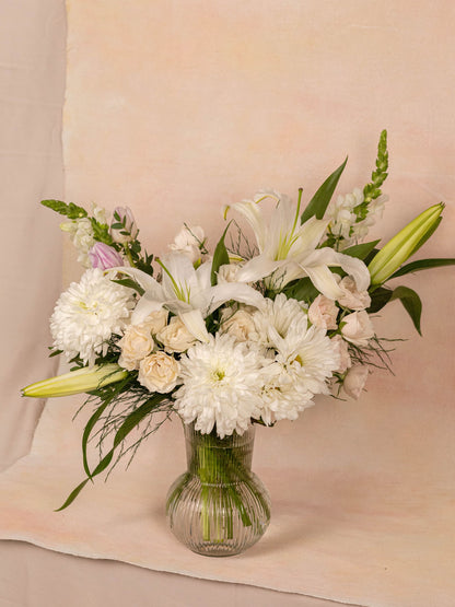 Adore Flowers White Lily Arrangement in a Vase - Graceful Blend of White Lilies and Mini Roses